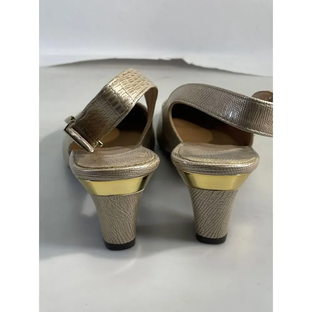 J. Renee' Pearl Beige Lizard Print Patent Leather Slingback Pumps Size 8.5M
